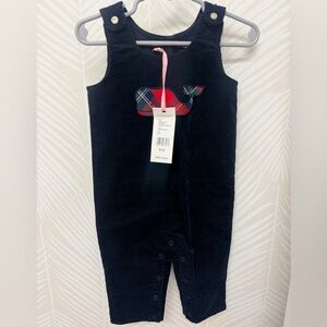 NEW NWT Vineyard Vines Tartan Plaid Whale Navy Corduroy Overalls 6/12m
